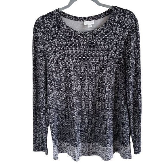 J.Jill Womans Size M Long Sleeve Tunic Knit Top With Contract Hem and Side Slits - Picture 1 of 6
